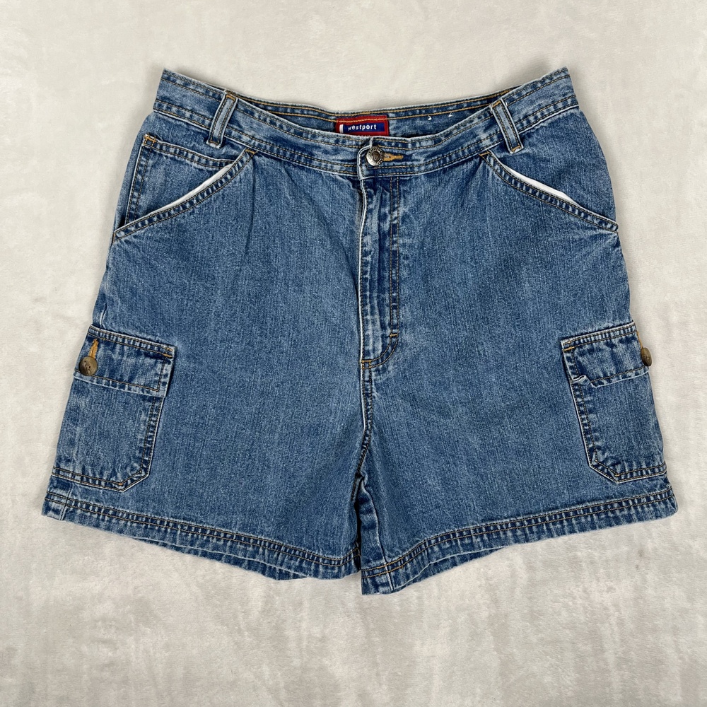 Vintage Westport Cargo Shorts Womens 10 Blue Denim Relaxed Utility Pockets 90s